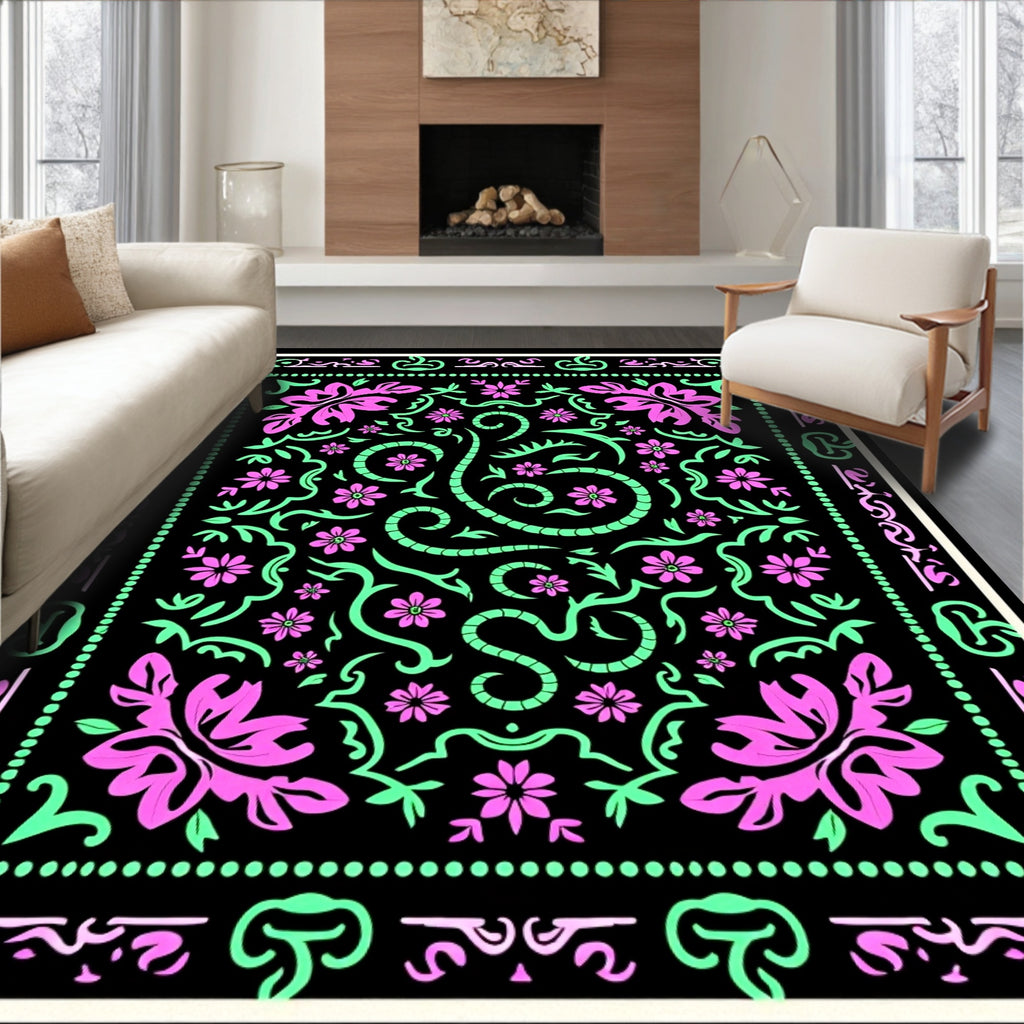 Ornate Floral Pattern With Swirls Design Rug