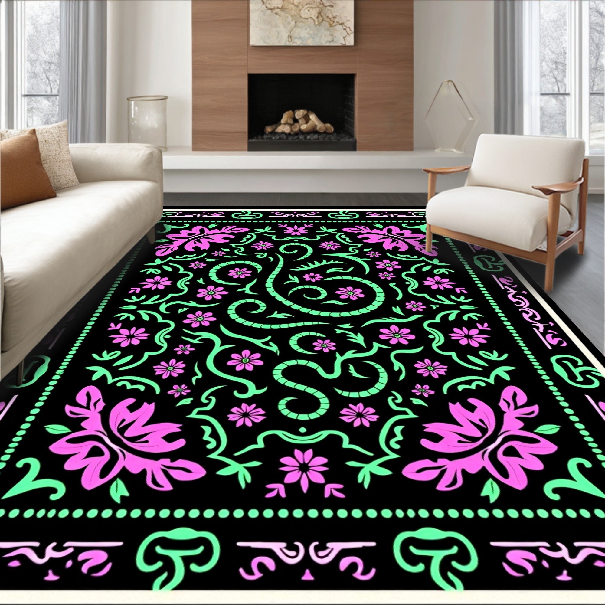 Ornate Floral Pattern With Swirls Design Rug