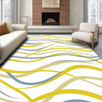 Abstract Wavy Blue Yellow Lines Rug