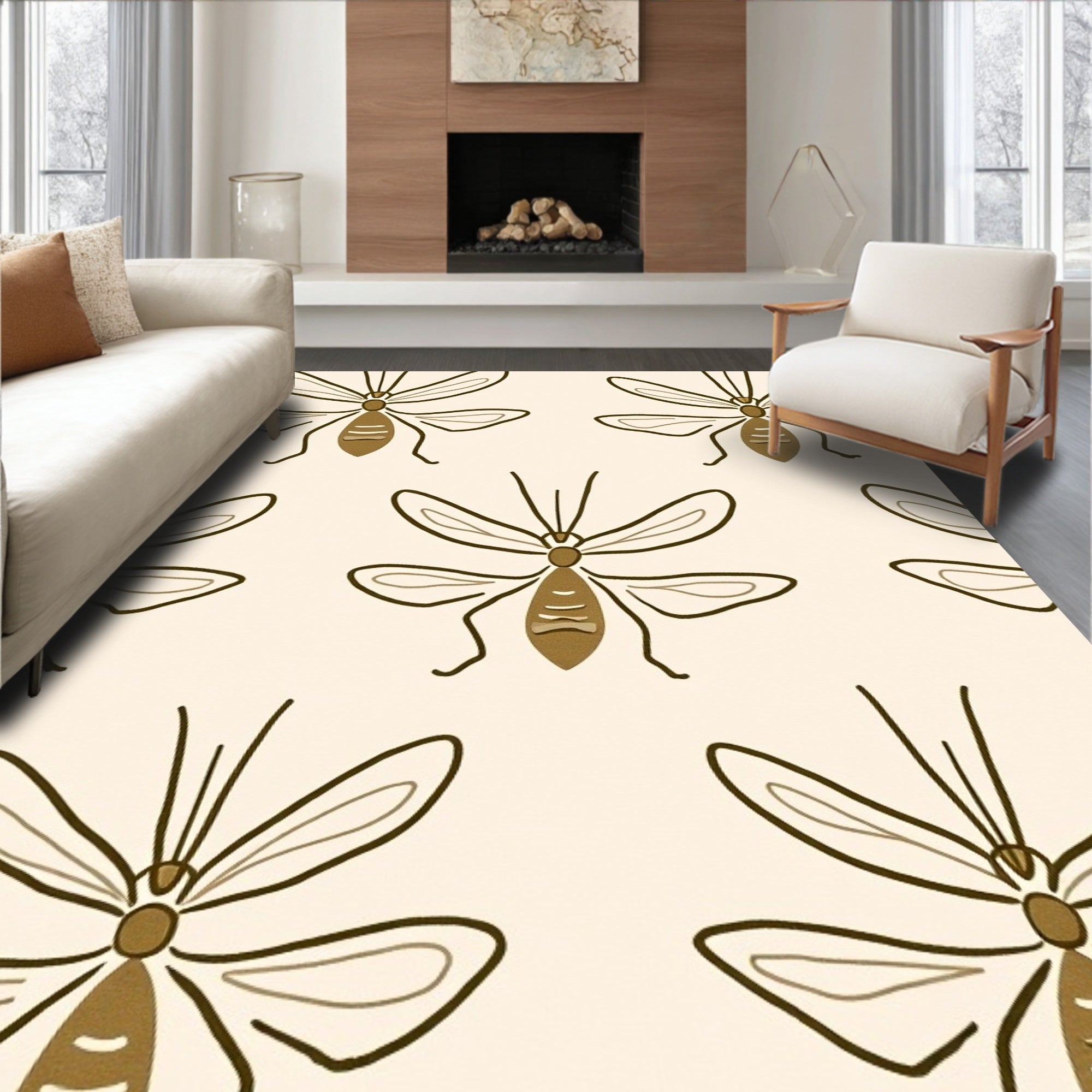 Neutral Toned Insect Pattern Rug