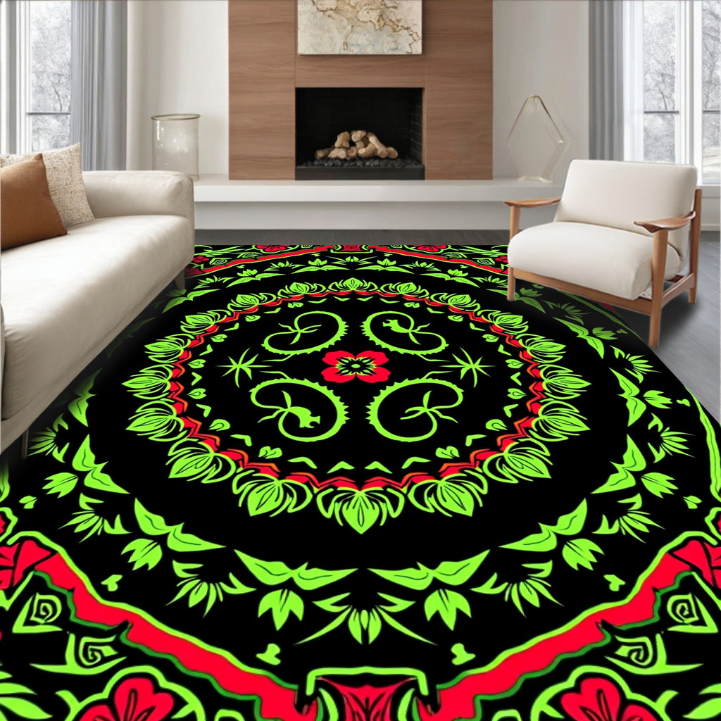 Vibrant Floral Kaleidoscope Art Rug