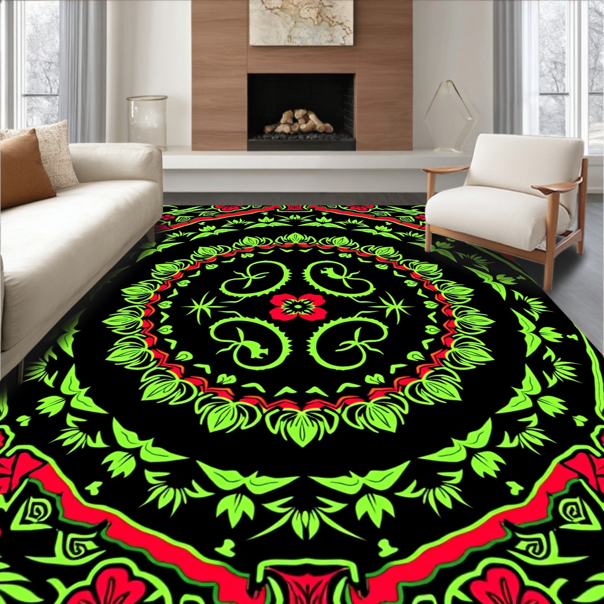 Vibrant Floral Kaleidoscope Art Rug