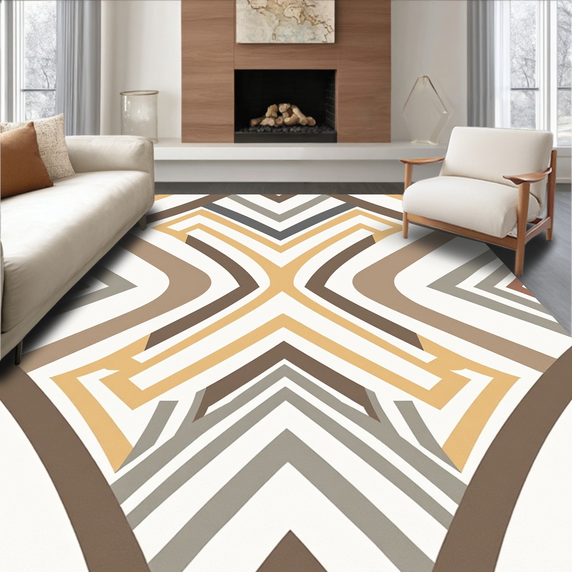 Geometric Earth Tones Maze Design Rug