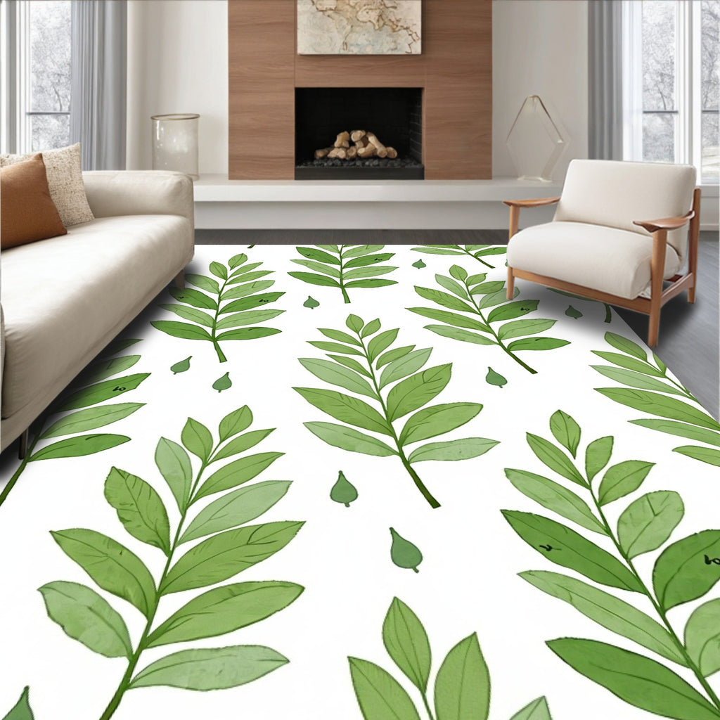Green Leafy Botanical Pattern Rug