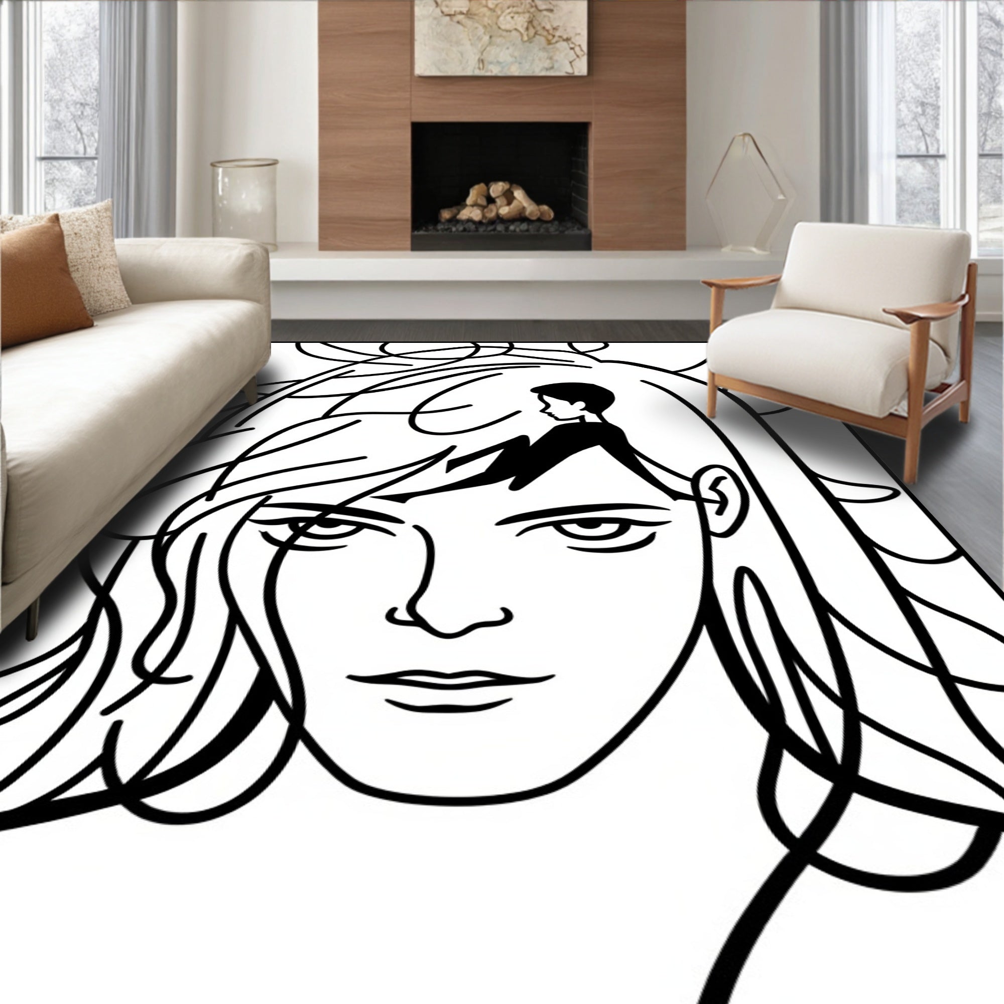 Figurative Abstract Line Art Pattern Rug