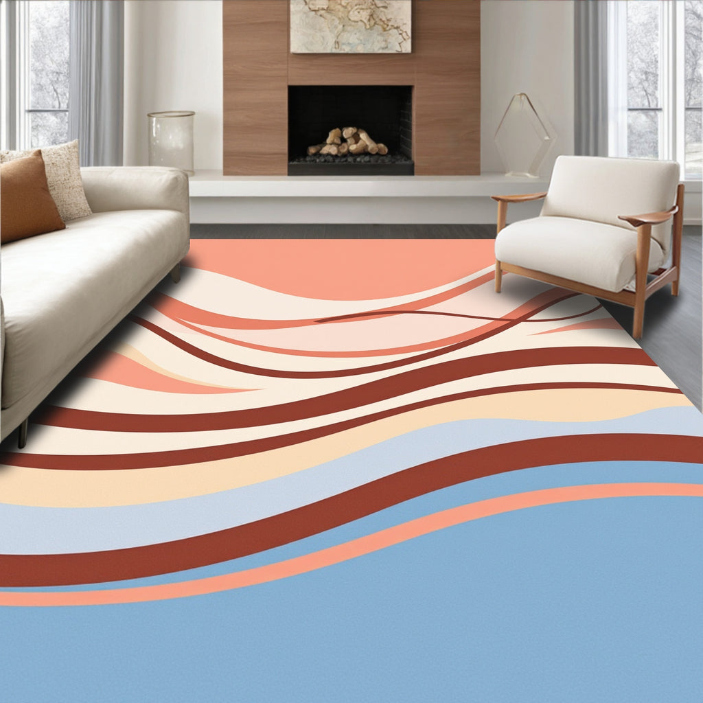 Salmon Coral Wave Pattern Rug