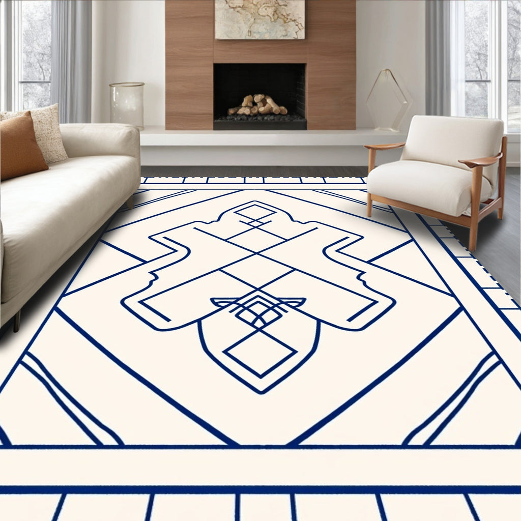 Modern Blue Linear Geometric Pattern Rug