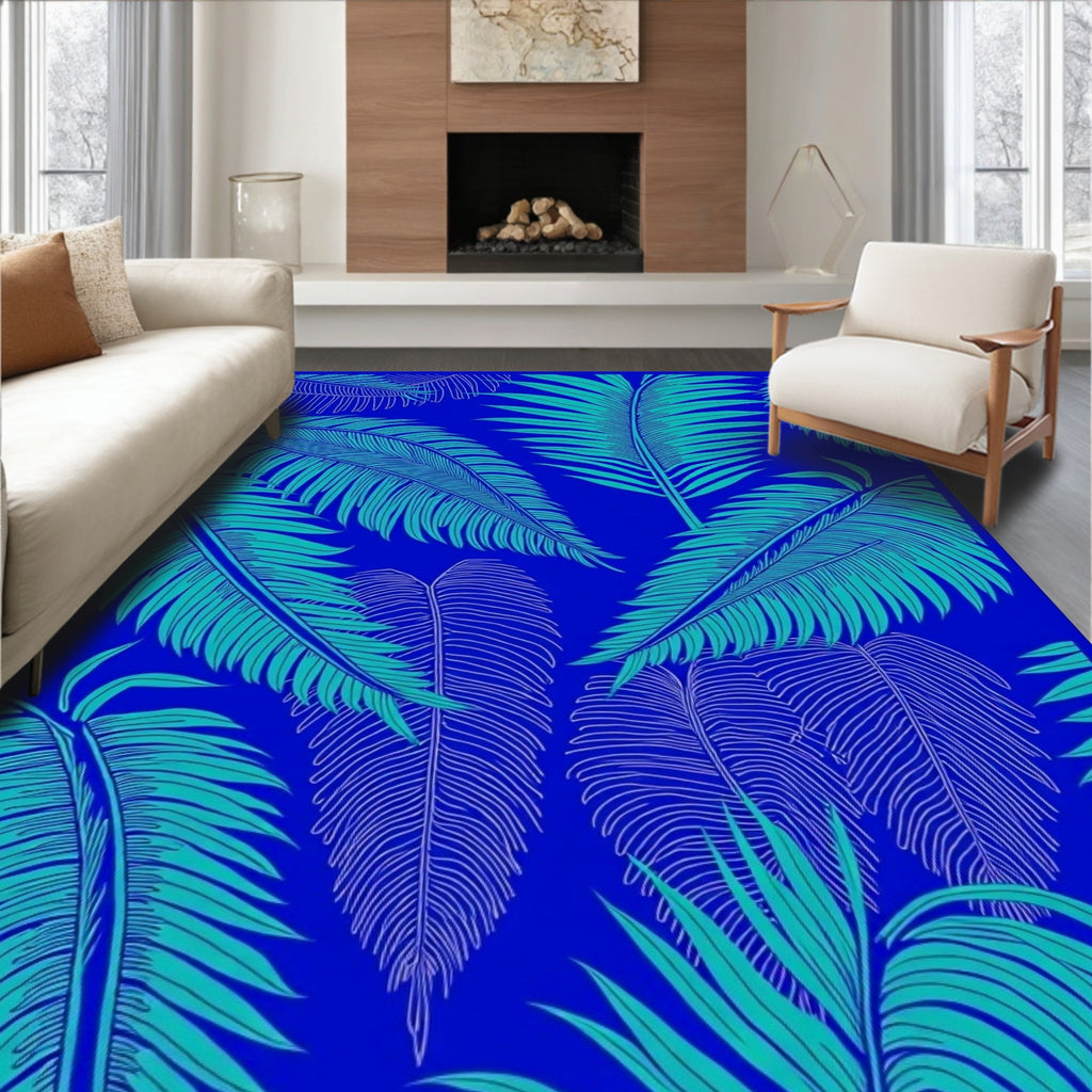 Blue Green Leaf Pattern Design Rug