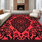 Ornate Black Red Mandala Pattern Rug