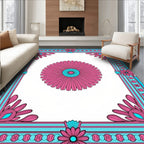 Bold Floral Frame Geometric Pattern Rug