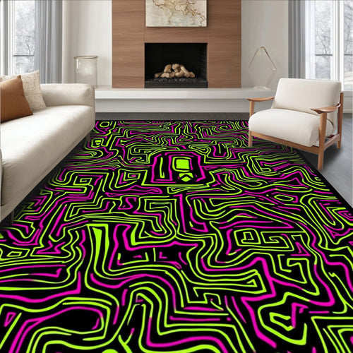 Abstract Neon Maze Pattern Rug