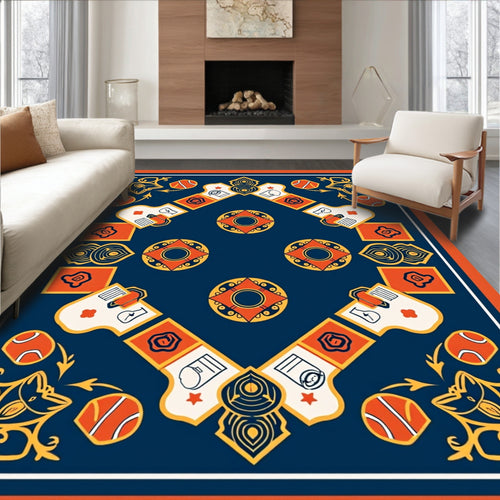 Abstract Geometric Blue Orange Pattern Rug