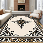 Ornate Black Gold Floral Motif Rug