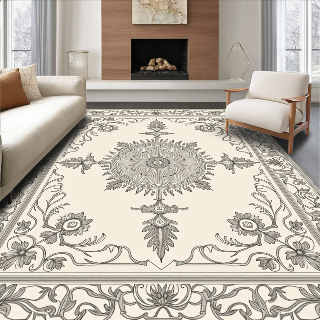 Ornate Floral And Sunburst Pattern Rug