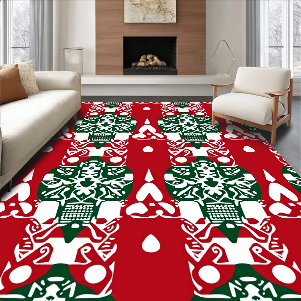 Red Green Ornate Geometric Pattern Rug