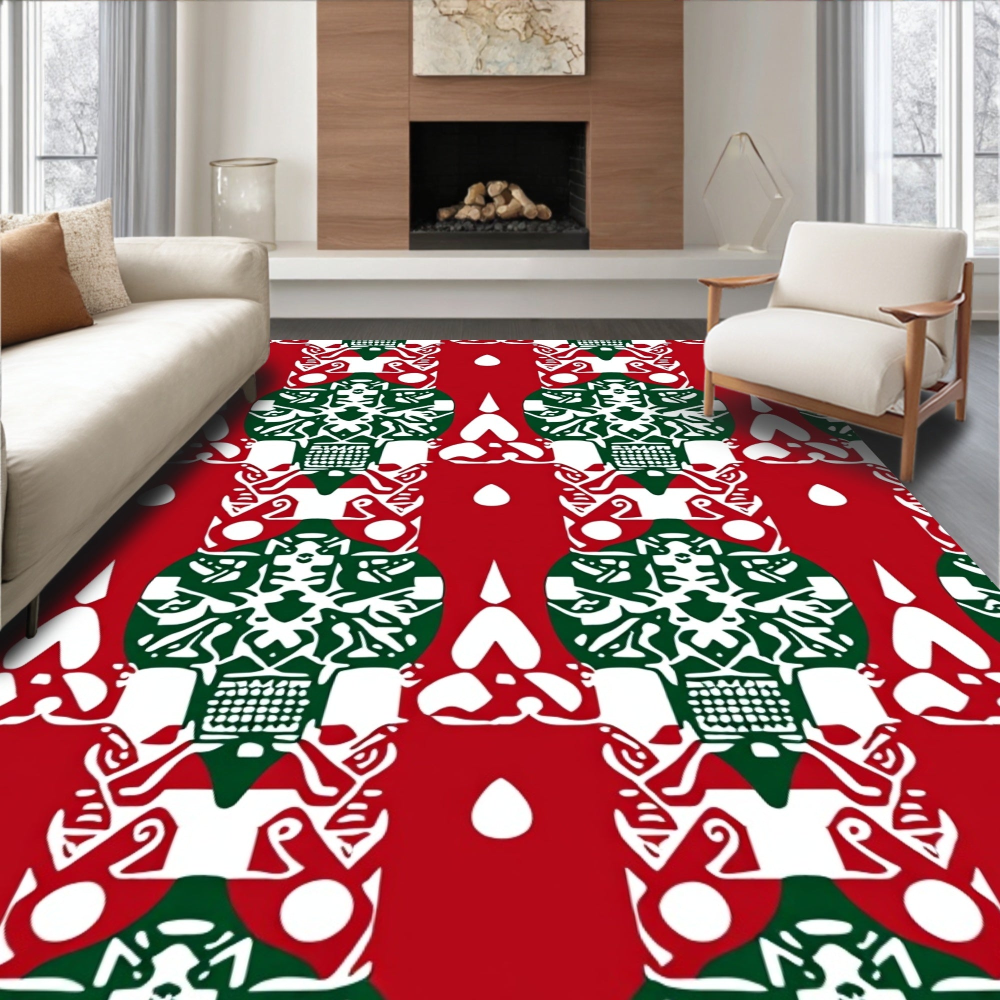 Red Green Ornate Geometric Pattern Rug