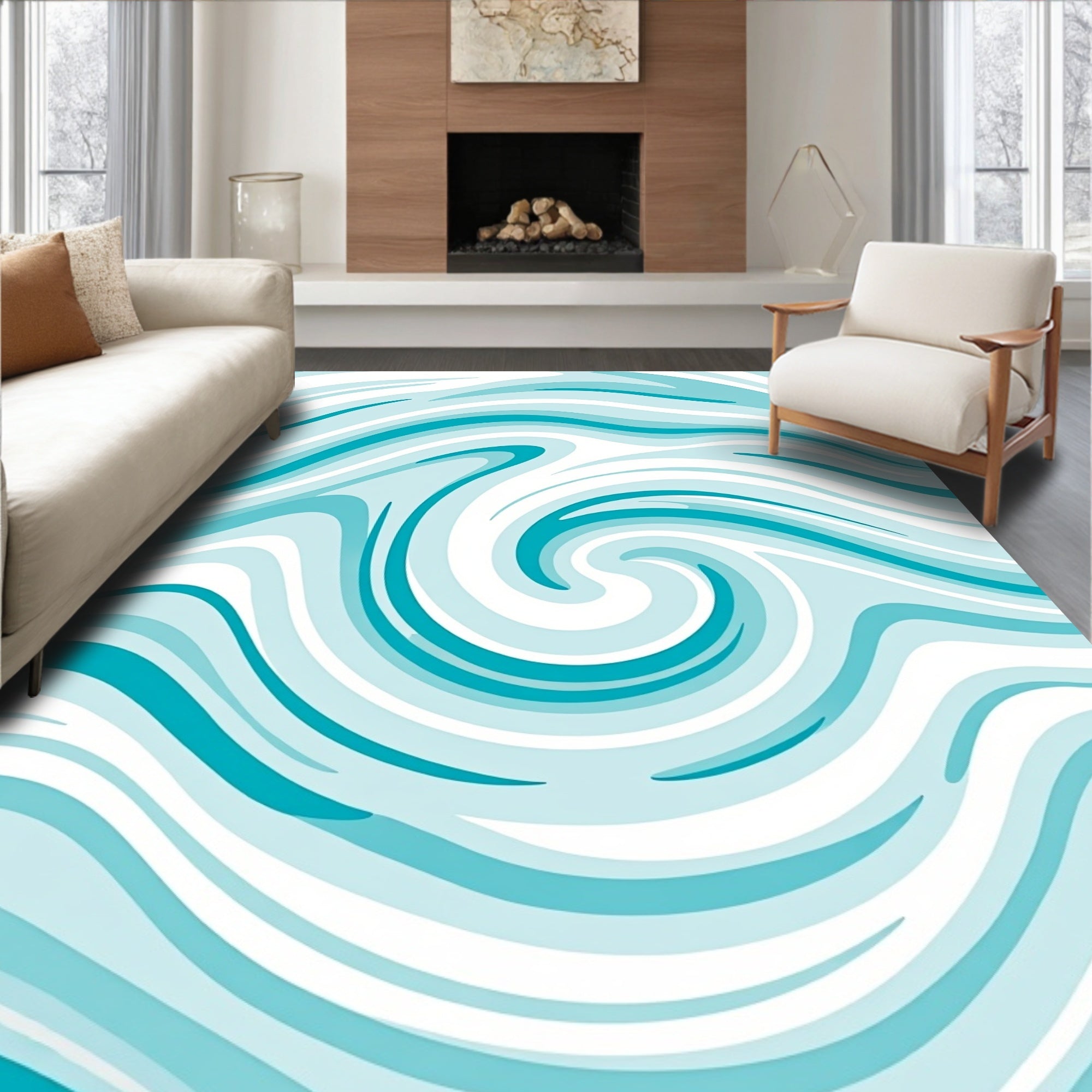 Aqua Swirl Fluid Abstract Design Rug