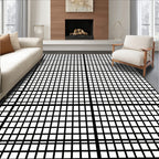 Bold Black White Grid Design Rug