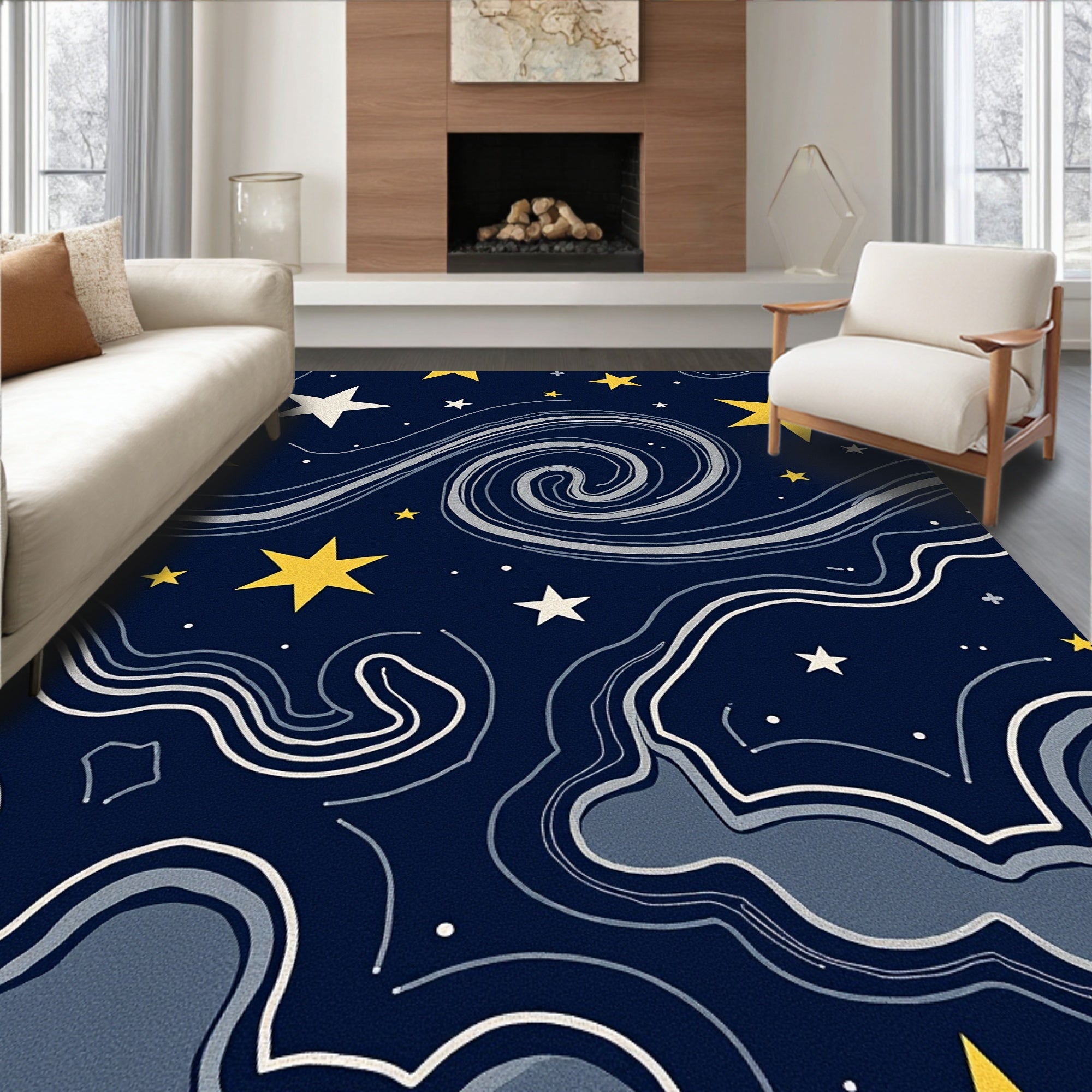Celestial Swirl Starry Night Pattern Rug