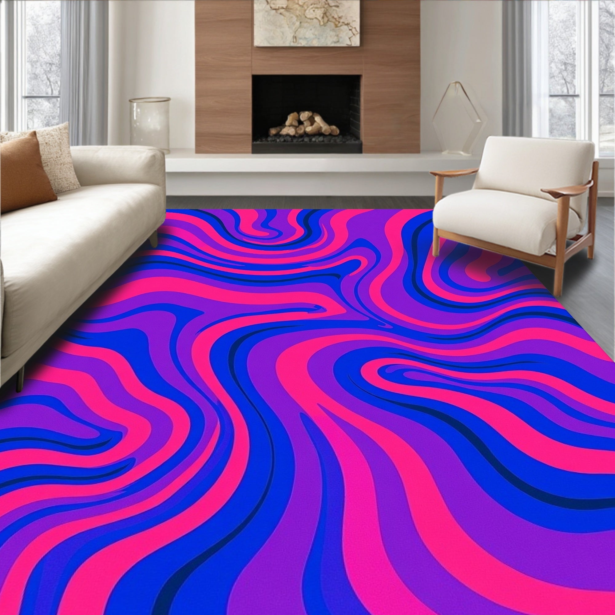 Groovy Swirls Pink Blue Pattern Rug