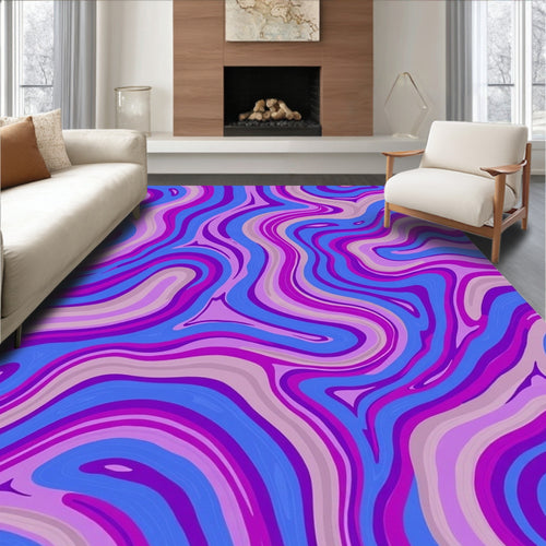 Abstract Purple Blue Wavy Pattern Rug