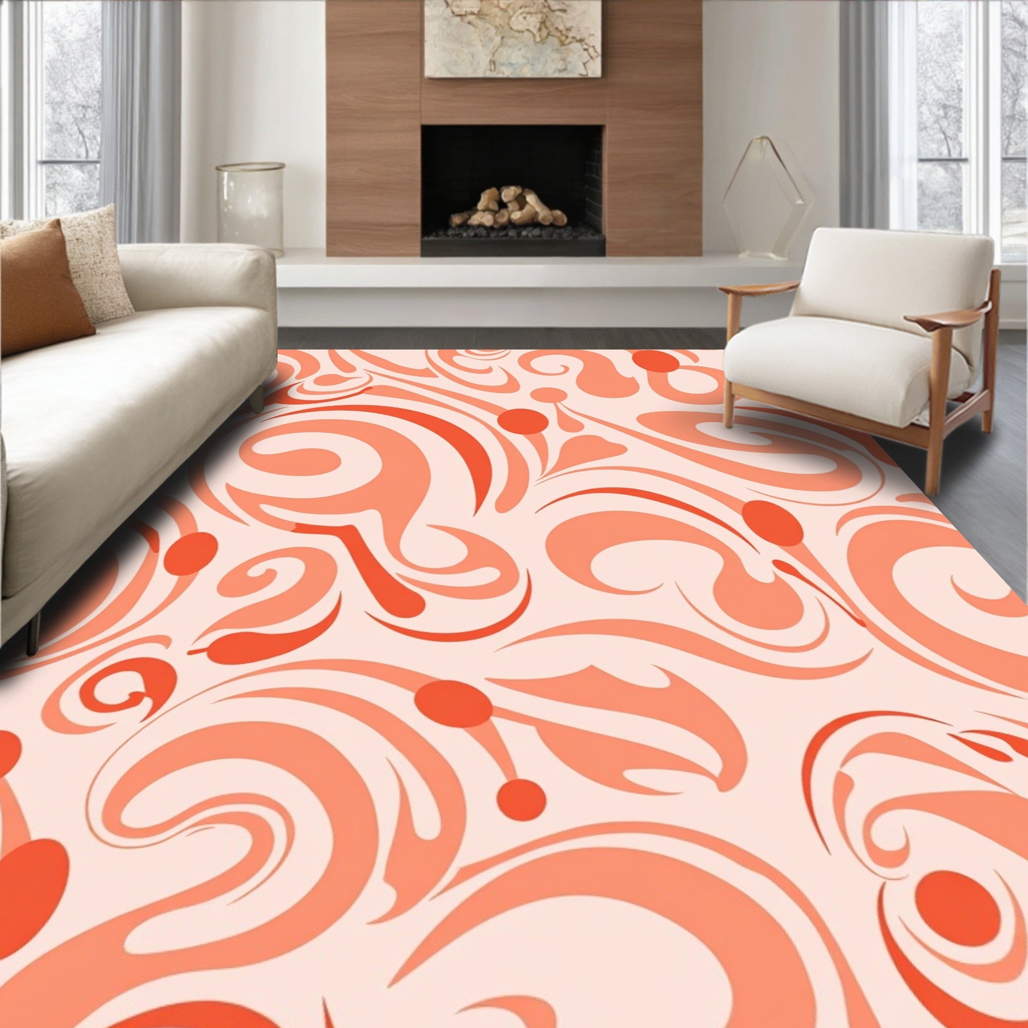 Coral Swirl Floral Pattern Design Rug