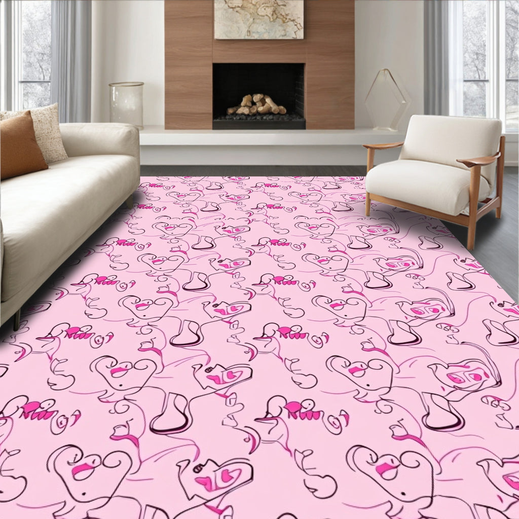 Pink Whimsical Abstract Line Art Rug