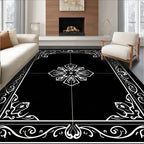 Ornate Black White Floral Medallion Rug