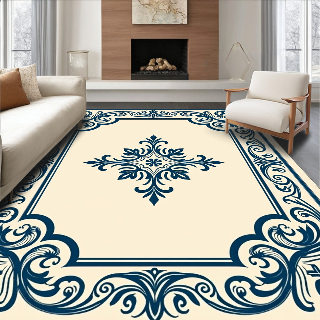 Ornate Floral Border Design Rug