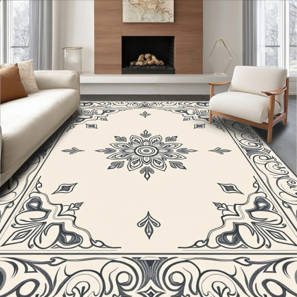 Vintage Floral Mandala Border Rug