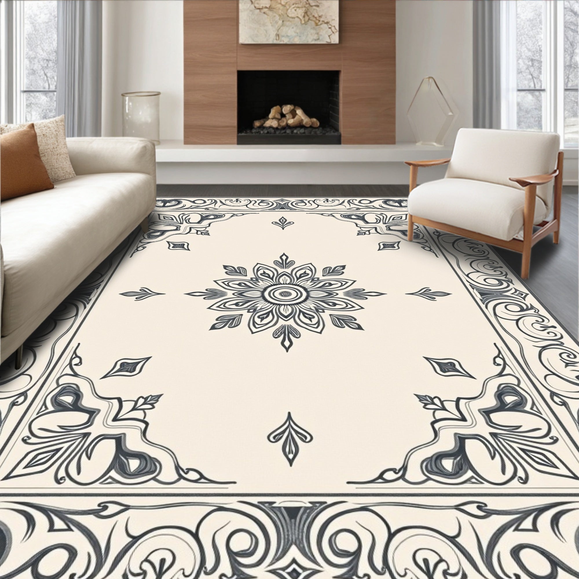 Vintage Floral Mandala Border Rug