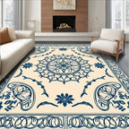 Ornate Navy Blue Mandala Pattern Rug