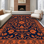 Ornate Floral Vine Dark Navy Design Rug