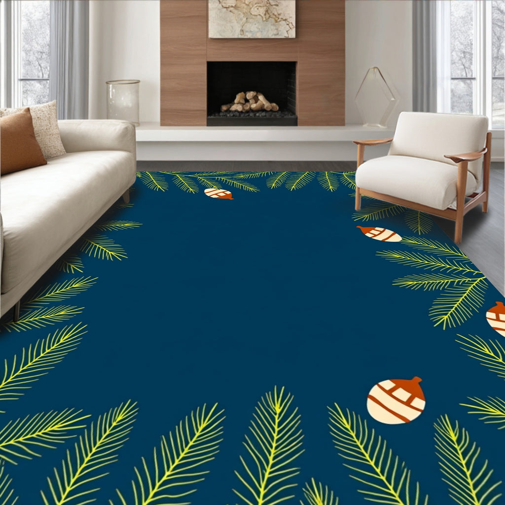 Deep Blue Pine Cone Spruce Branches Rug