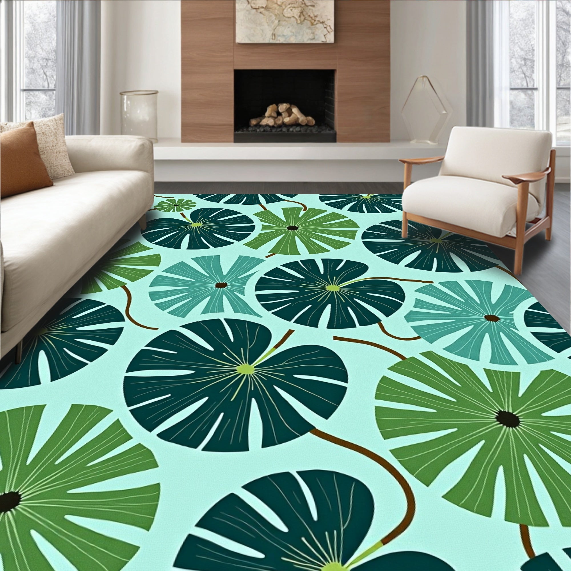Tropical Leaf Pattern Textile Design Rug