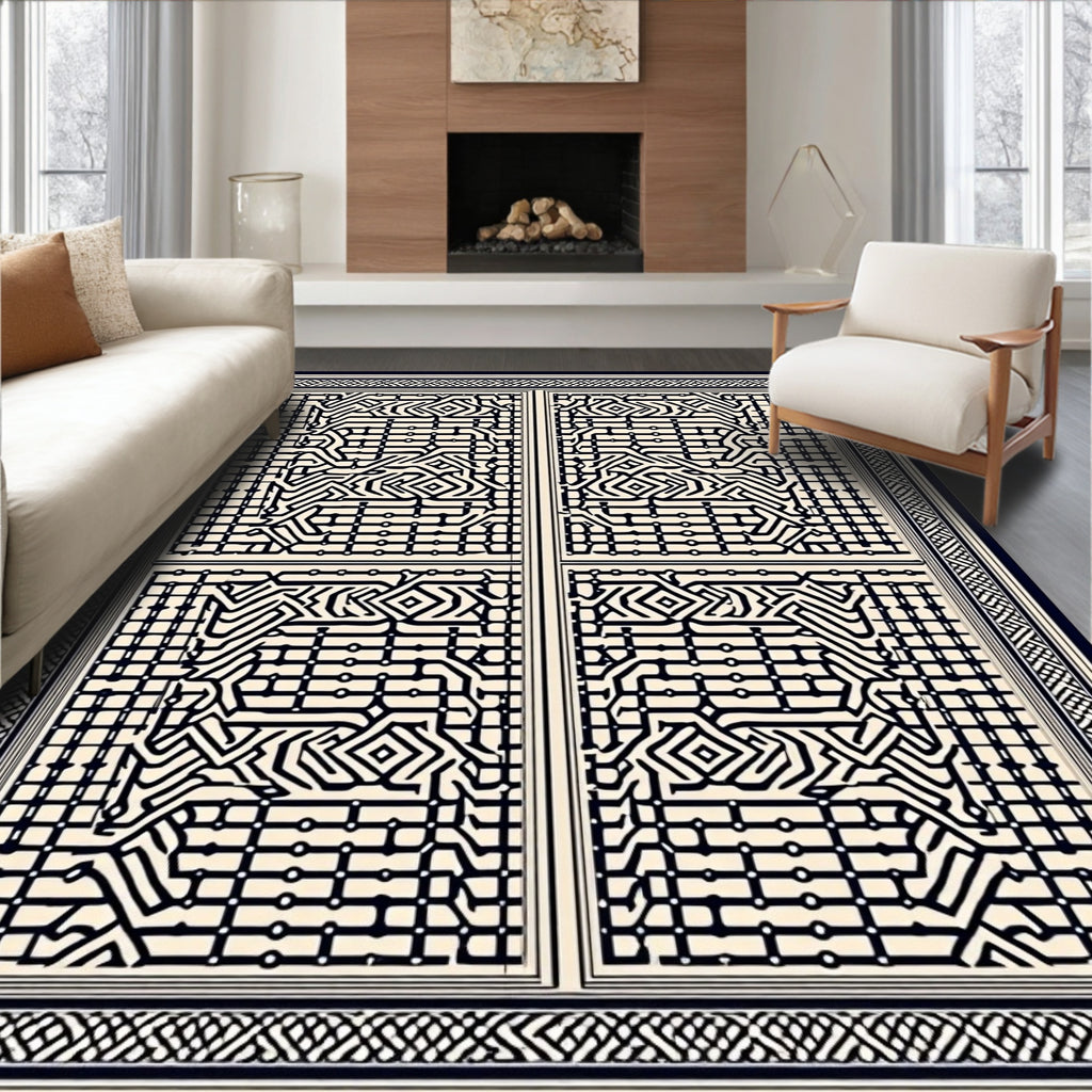 Modern Maze Patterned Graphic Rug