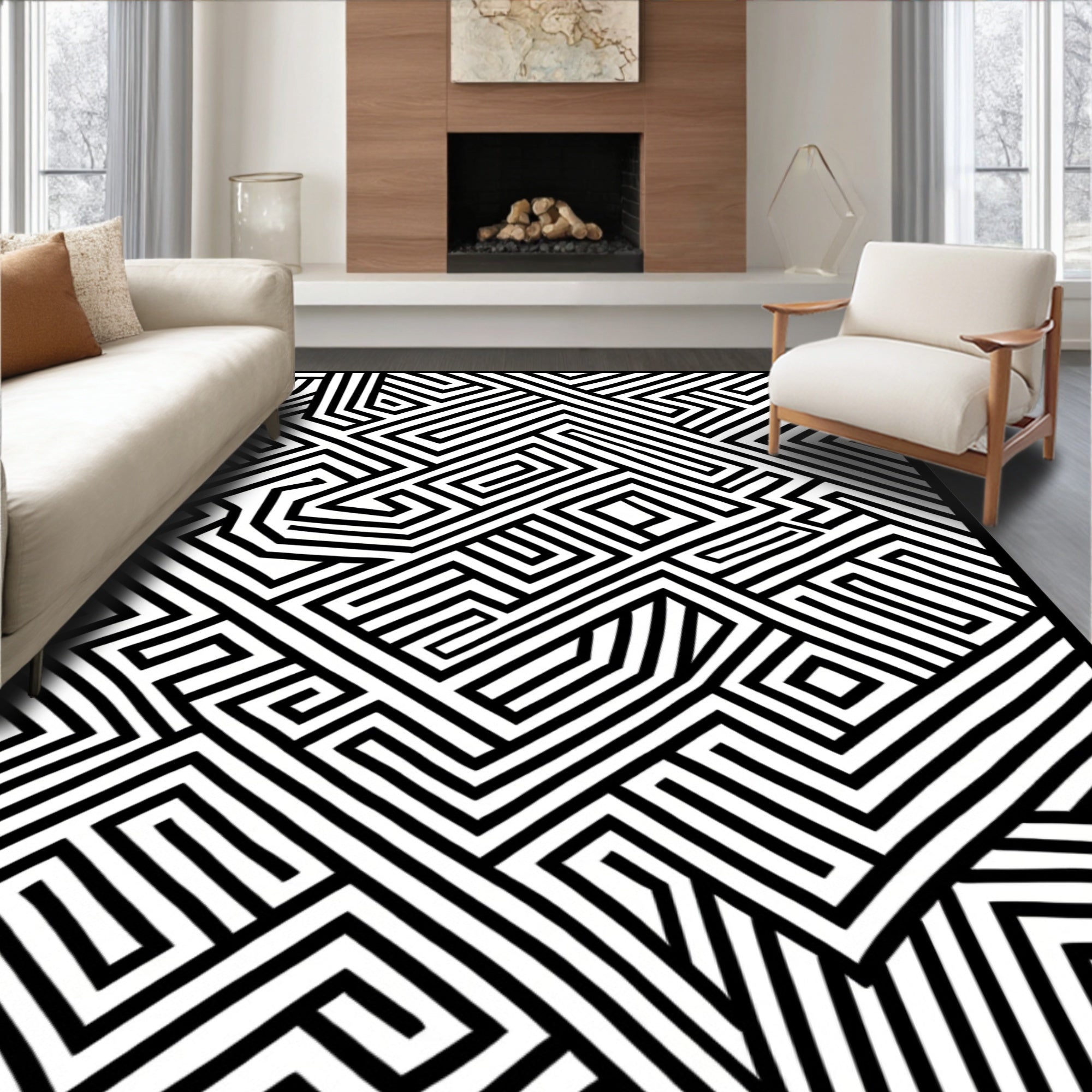 Black And White Optical Illusion Motif Rug