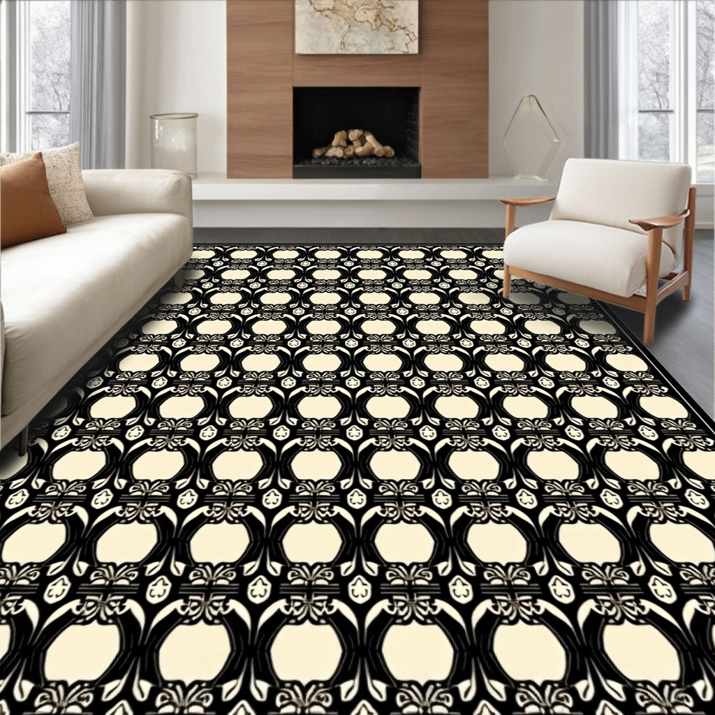 Art Nouveau Black Egg Oval Pattern Rug