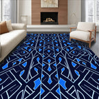Dark Blue White Geometric Abstract Design Rug