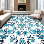 Elegant Teal Navy Floral Damask Rug