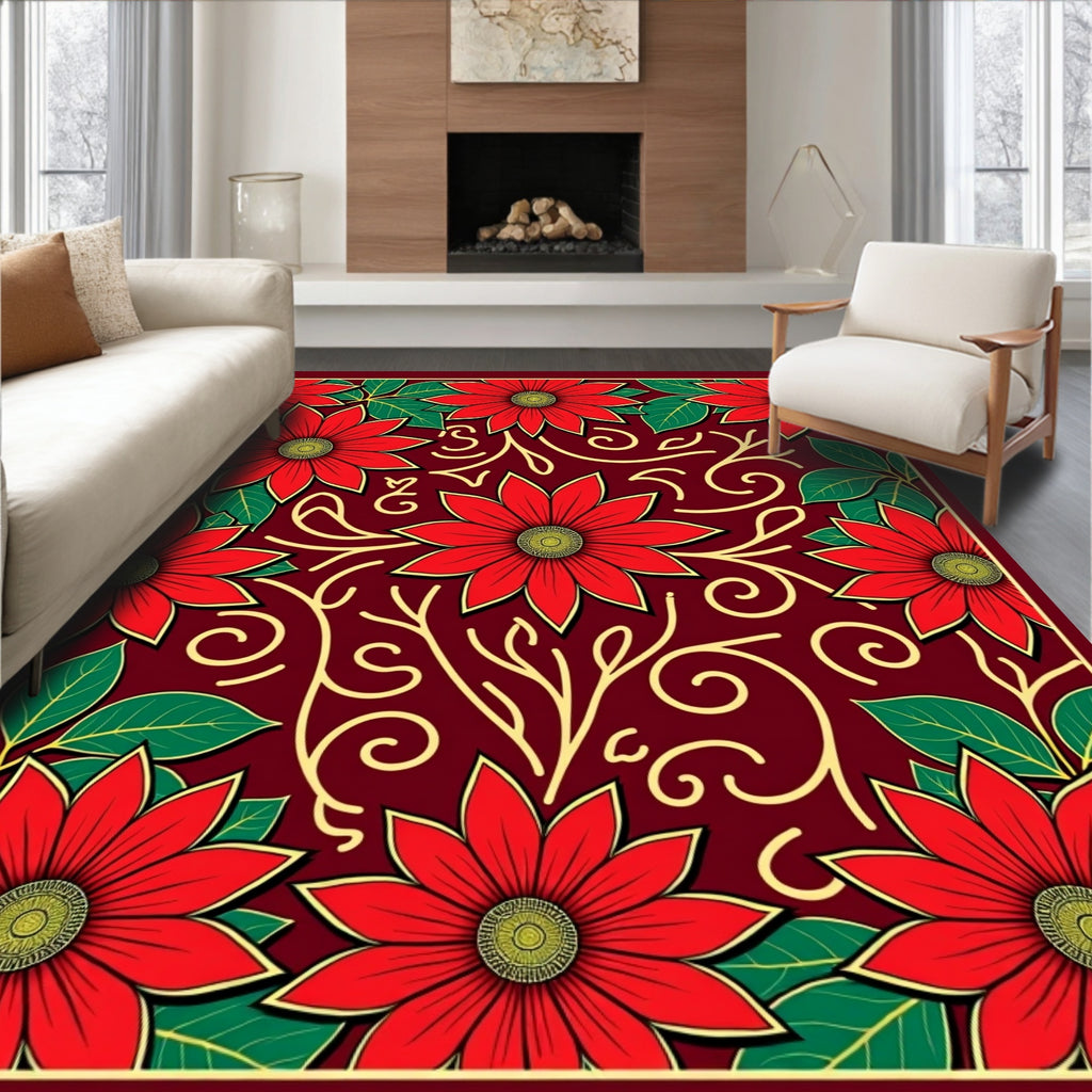 Red Flower Vine Abstract Pattern Rug