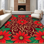 Red Flower Vine Abstract Pattern Rug