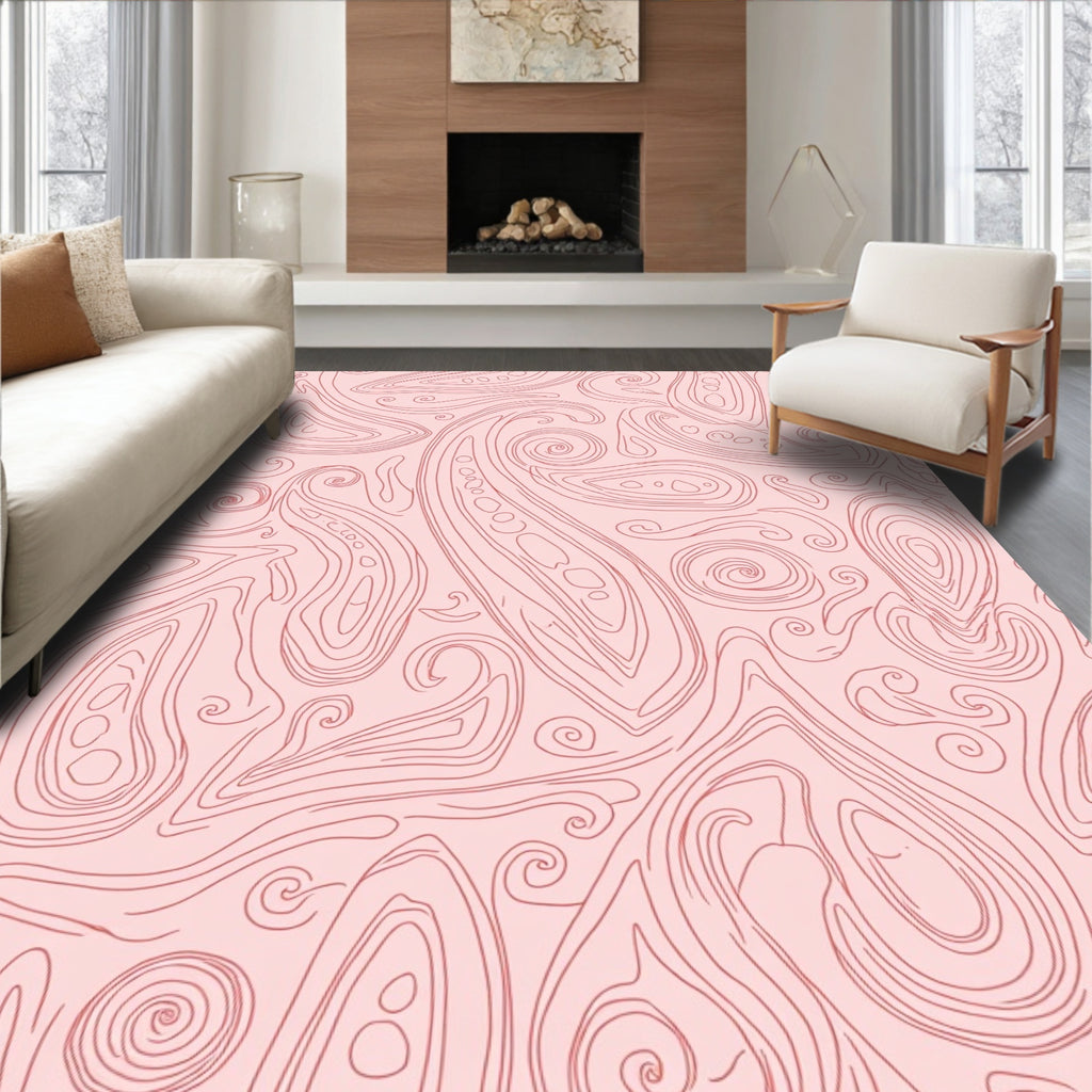 Pink Paisley Contour Abstract Design Rug