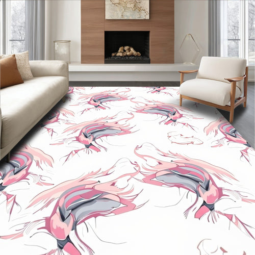 Abstract Pink Gray Fluid Forms Rug