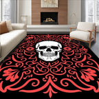 Crimson Skull Rococo Scrollwork Rug