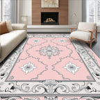 Pale Pink Floral Damask Scrollwork Rug