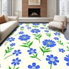 Blue Floral Botanical Pattern Rug