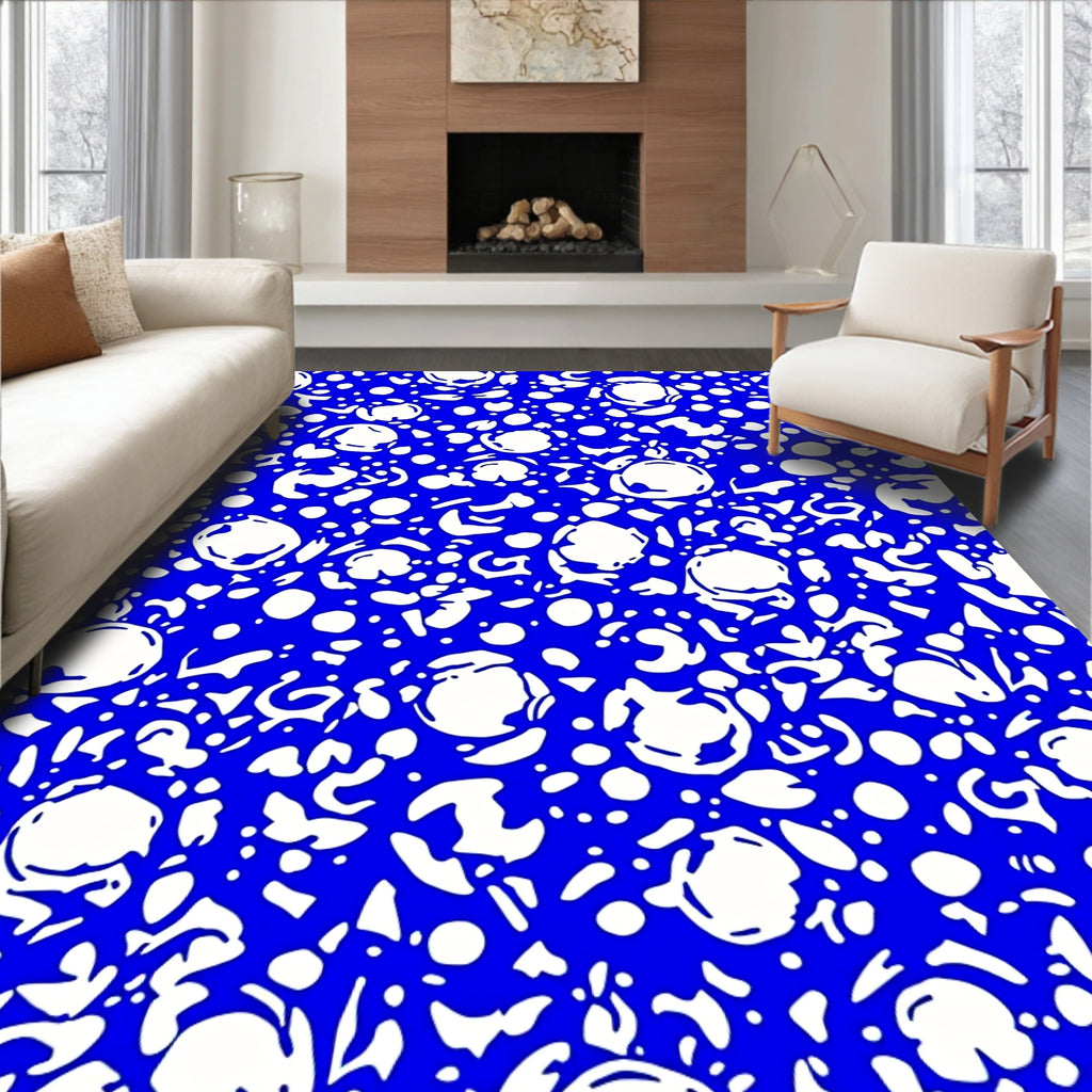 Abstract Blue Bubble Pattern Rug