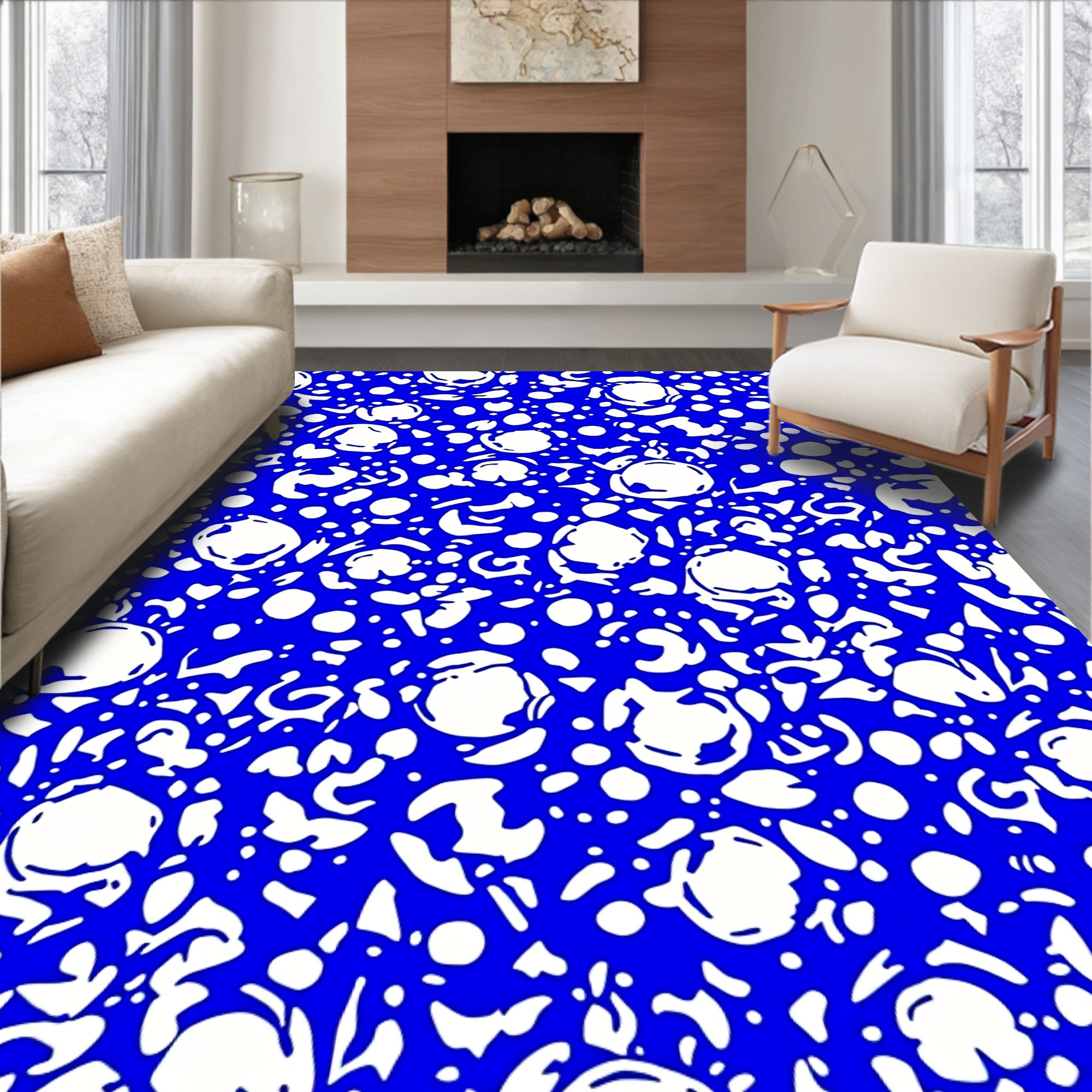Abstract Blue Bubble Pattern Rug