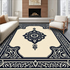 Ornate Floral Medallion Navy Design Rug